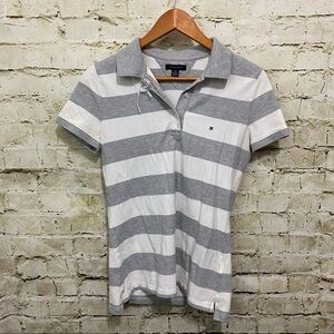 Tommy Hilfiger Gray White Striped Short Sleeve Polo Shirt